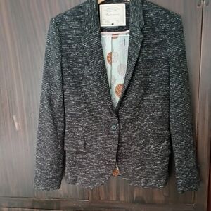 Anthropologie Black White Tweed Blazer Size Small